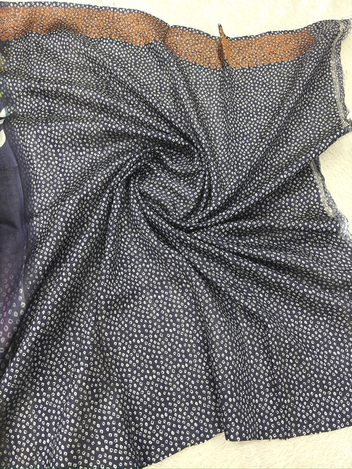 Midnight Blue Raw Silk Handloom Saree with Floral Digital Print