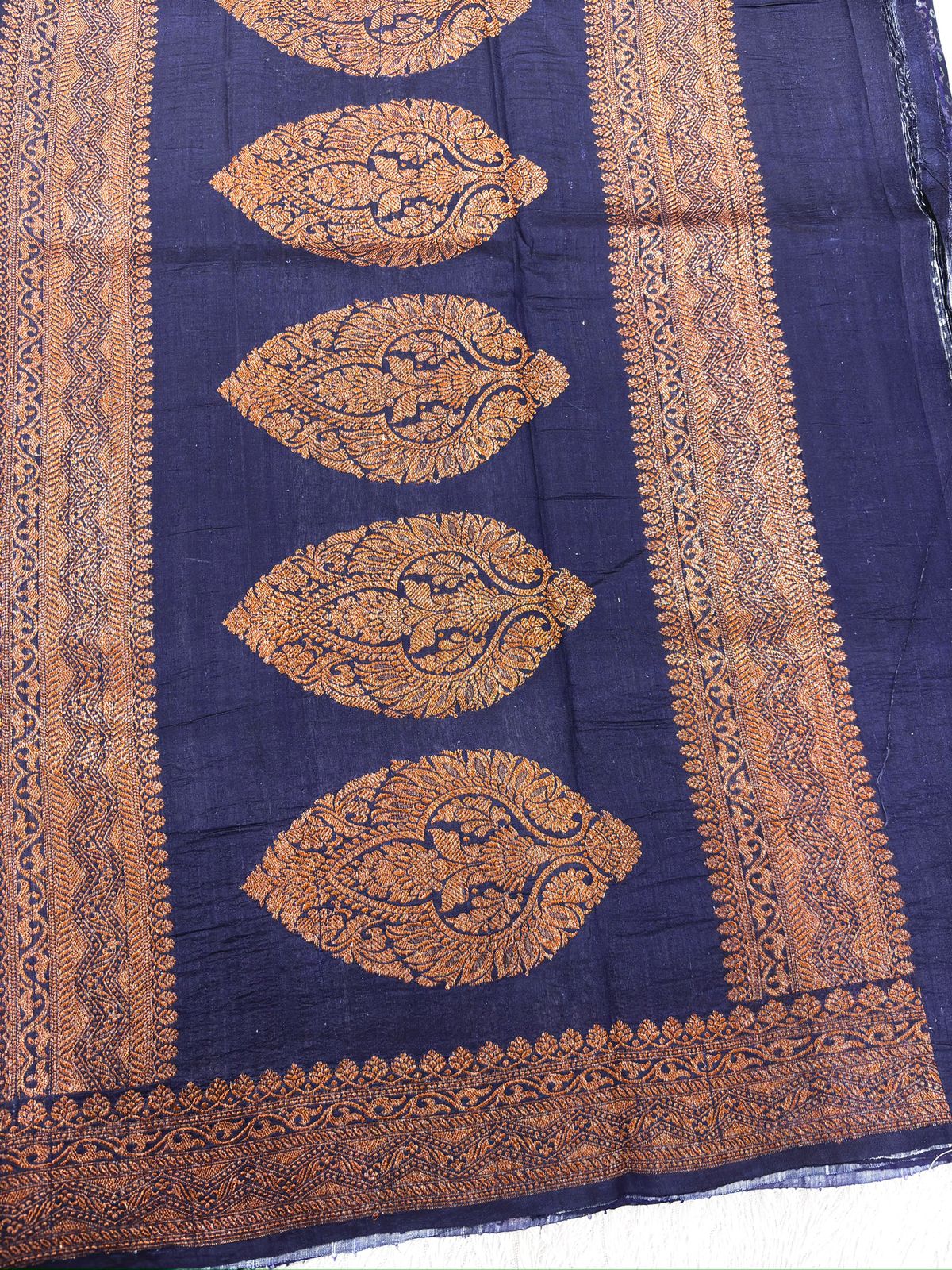 Midnight Blue Raw Silk Handloom Saree with Floral Digital Print