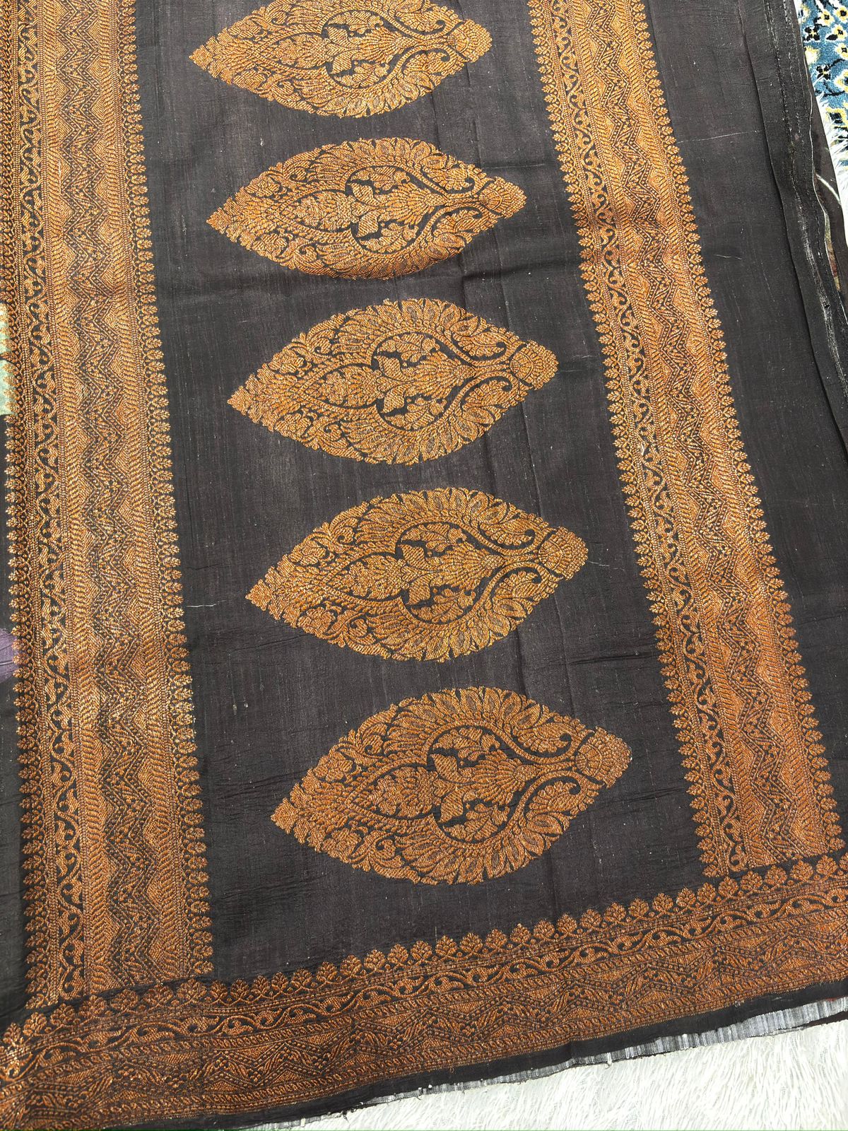 Midnight Black Raw Silk Handloom Saree with Artistic Floral Digital Print