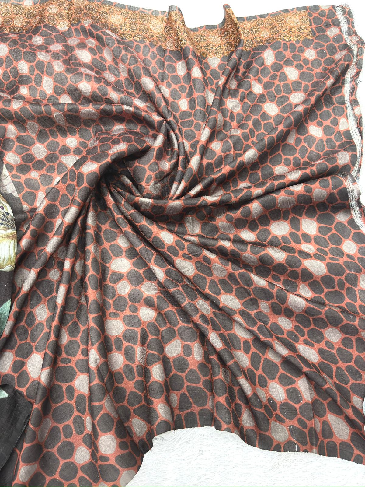 Midnight Black Raw Silk Handloom Saree with Artistic Floral Digital Print