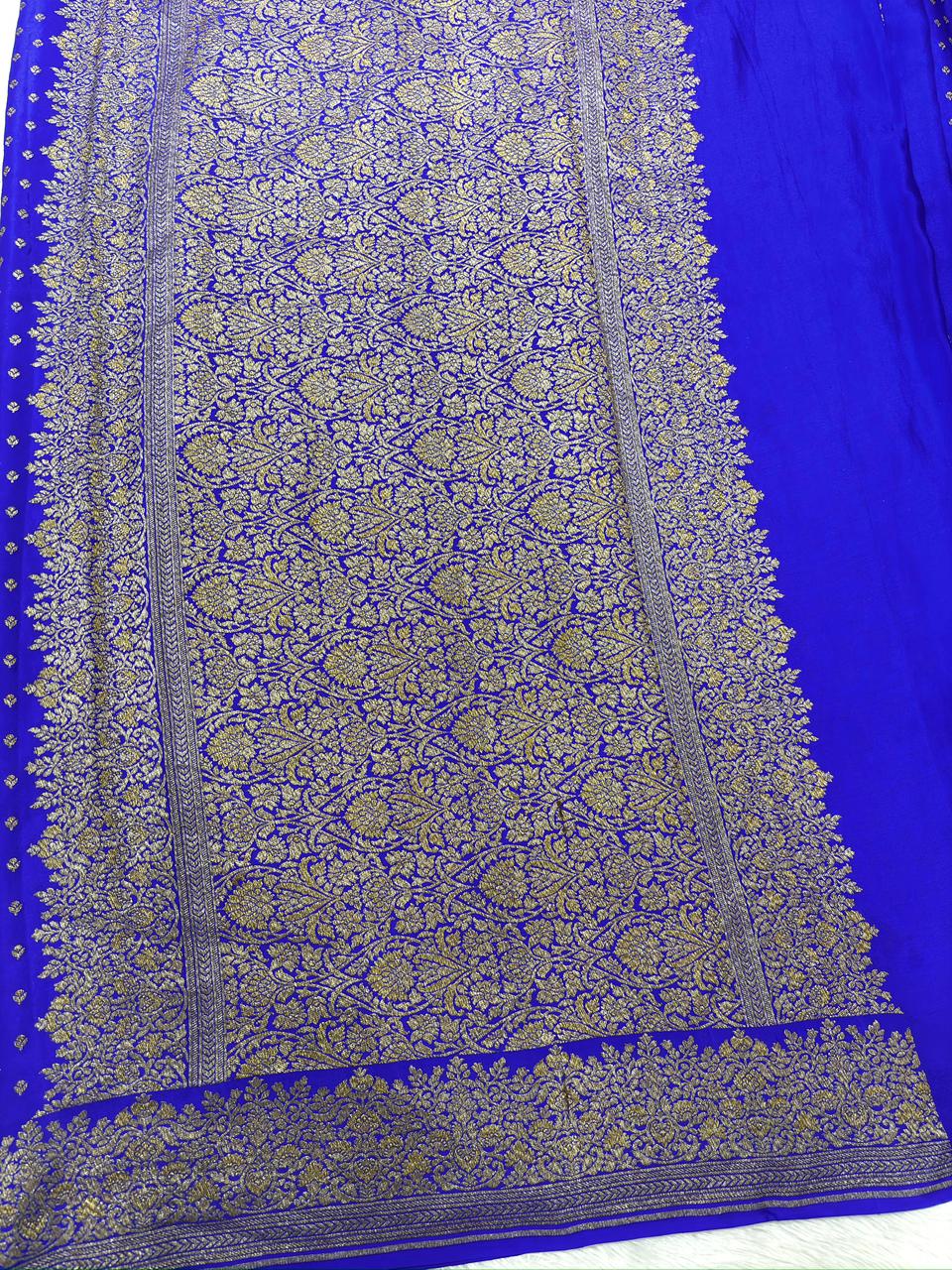 Royal Blue Crepe Georgette Handloom Saree with Rich Gold Zari Weaving