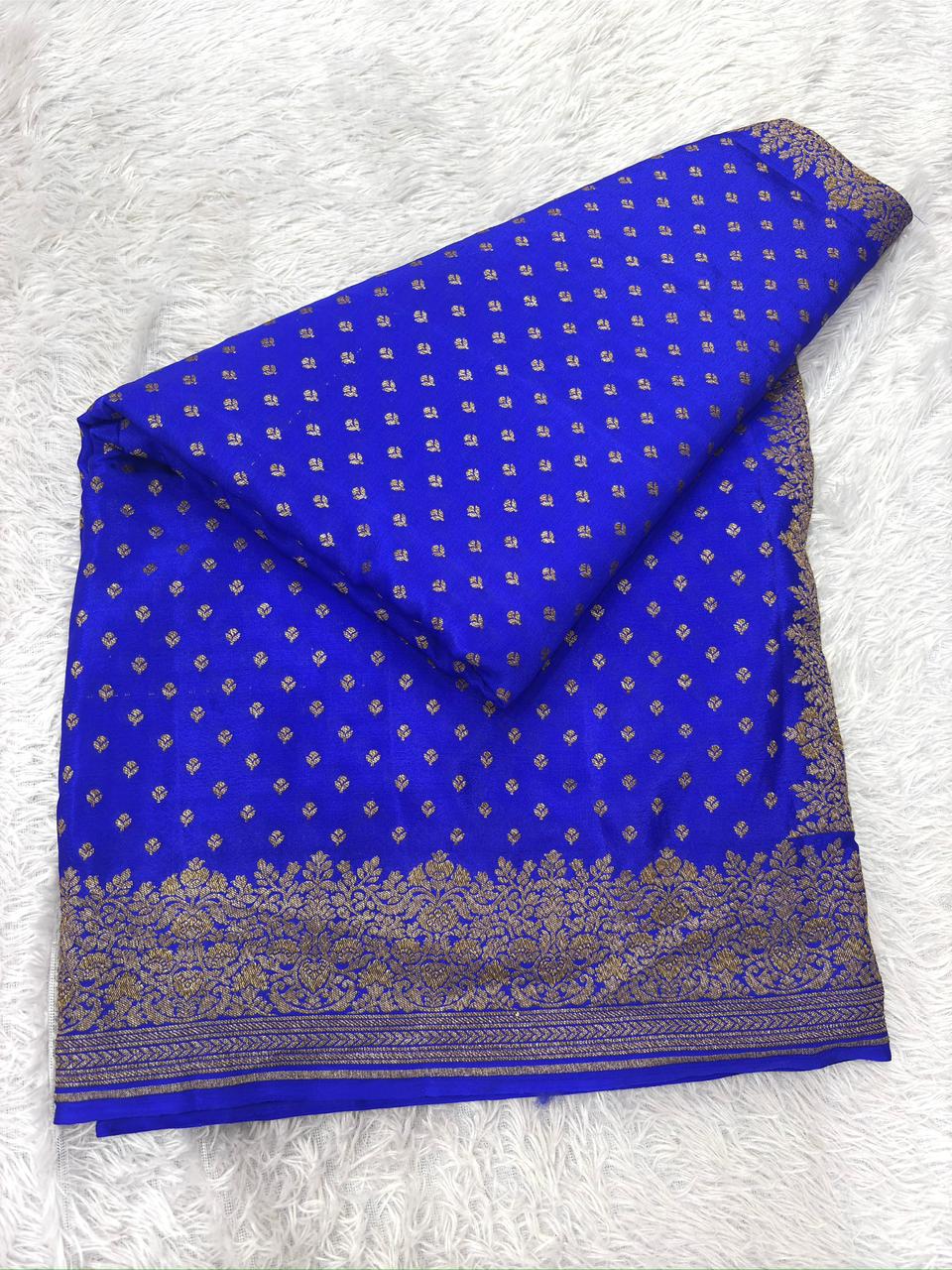 Royal Blue Crepe Georgette Handloom Saree with Rich Gold Zari Weaving