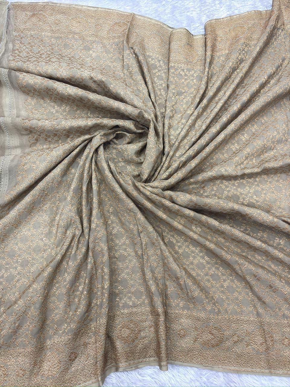 Midnight Blue & Antique Gold Pure Banarasi Silk Saree with Rich Zari Pallu