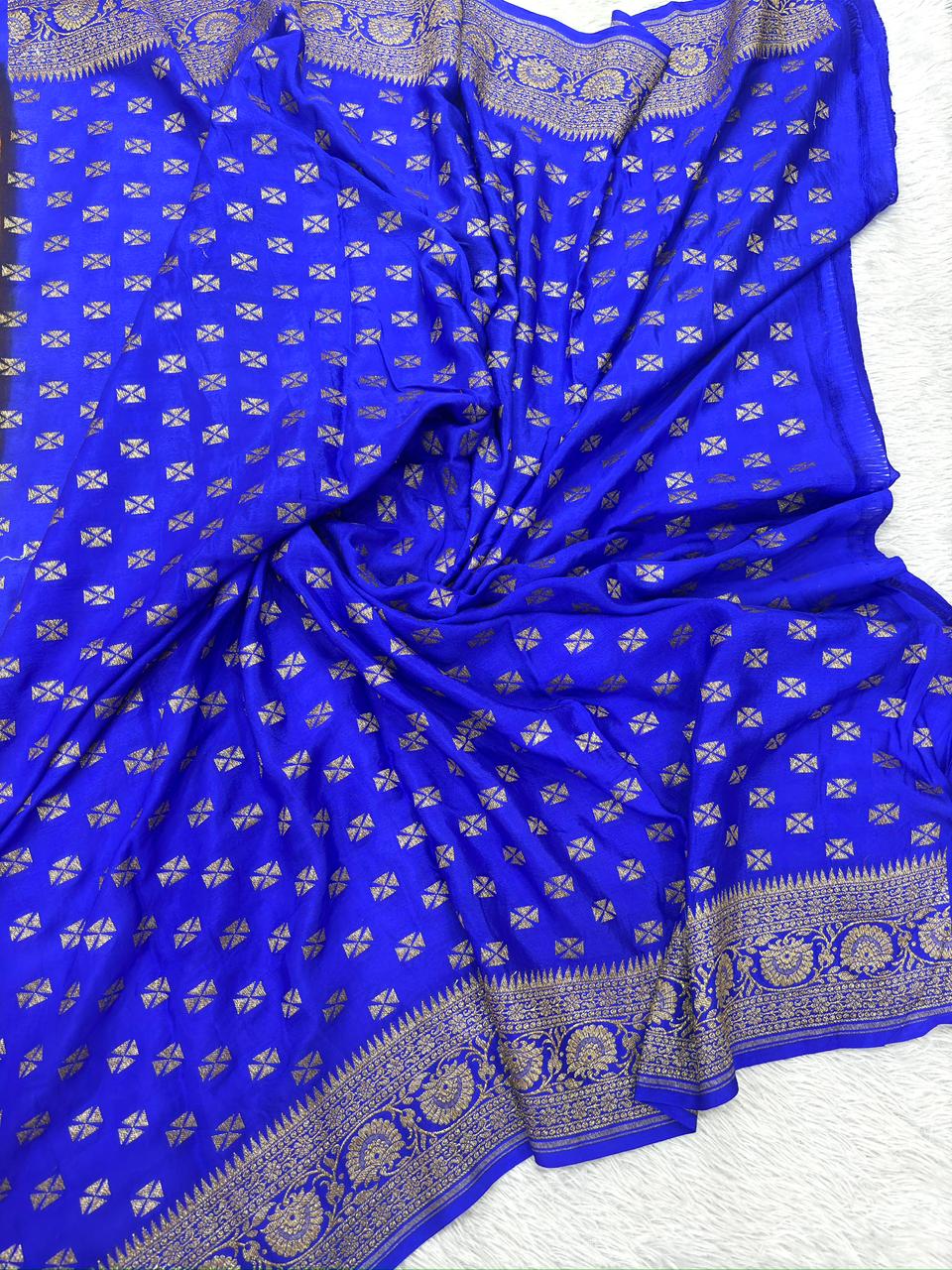 Royal Orange & Electric Blue Pure Banarasi Silk Saree with Rich Zari Pallu