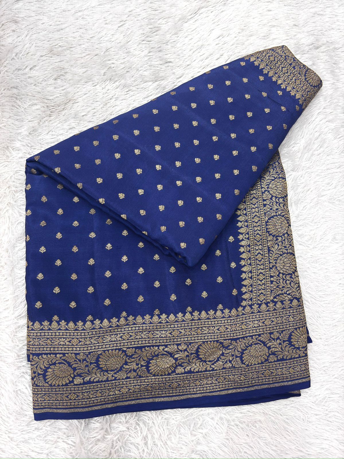 Royal Blue Pure Banarasi Silk Saree with Intricate Gold Zari Weaving