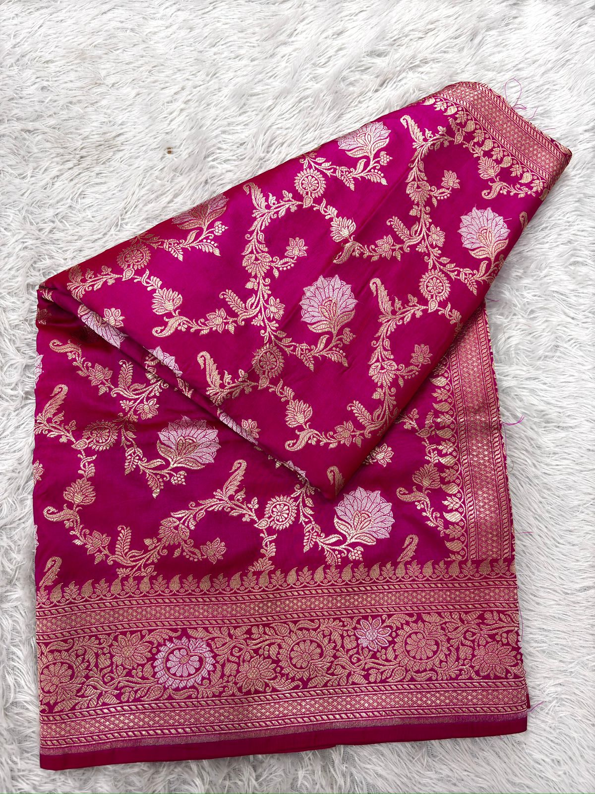 Rani Pink Katan Jungla Meenakari Cutwork Handloom Saree