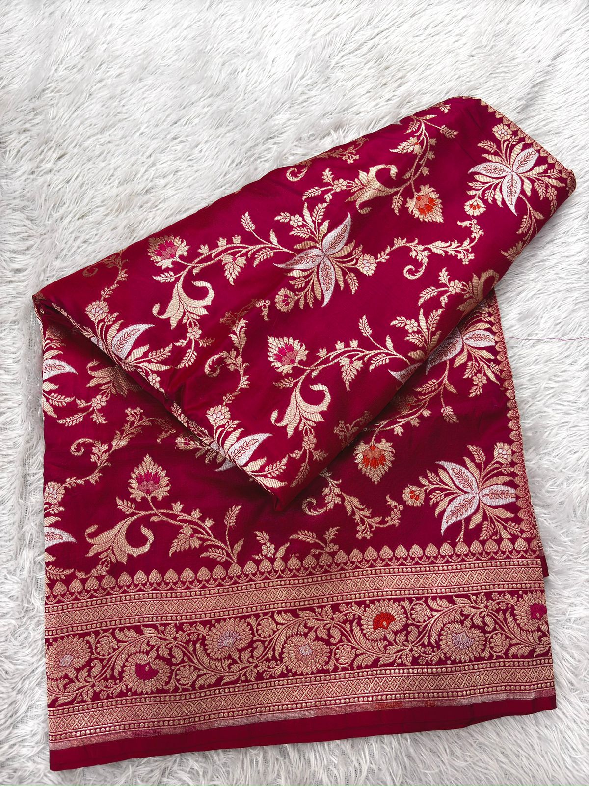 Deep Magenta Katan Silk Meenakari Cutwork Handloom Saree