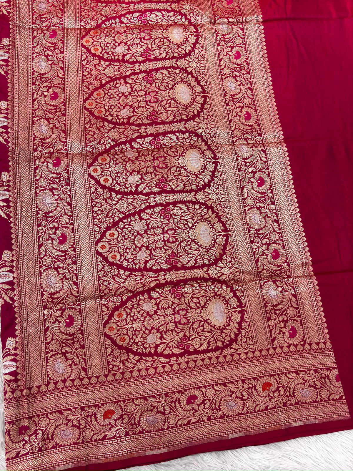 Deep Magenta Katan Silk Meenakari Cutwork Handloom Saree
