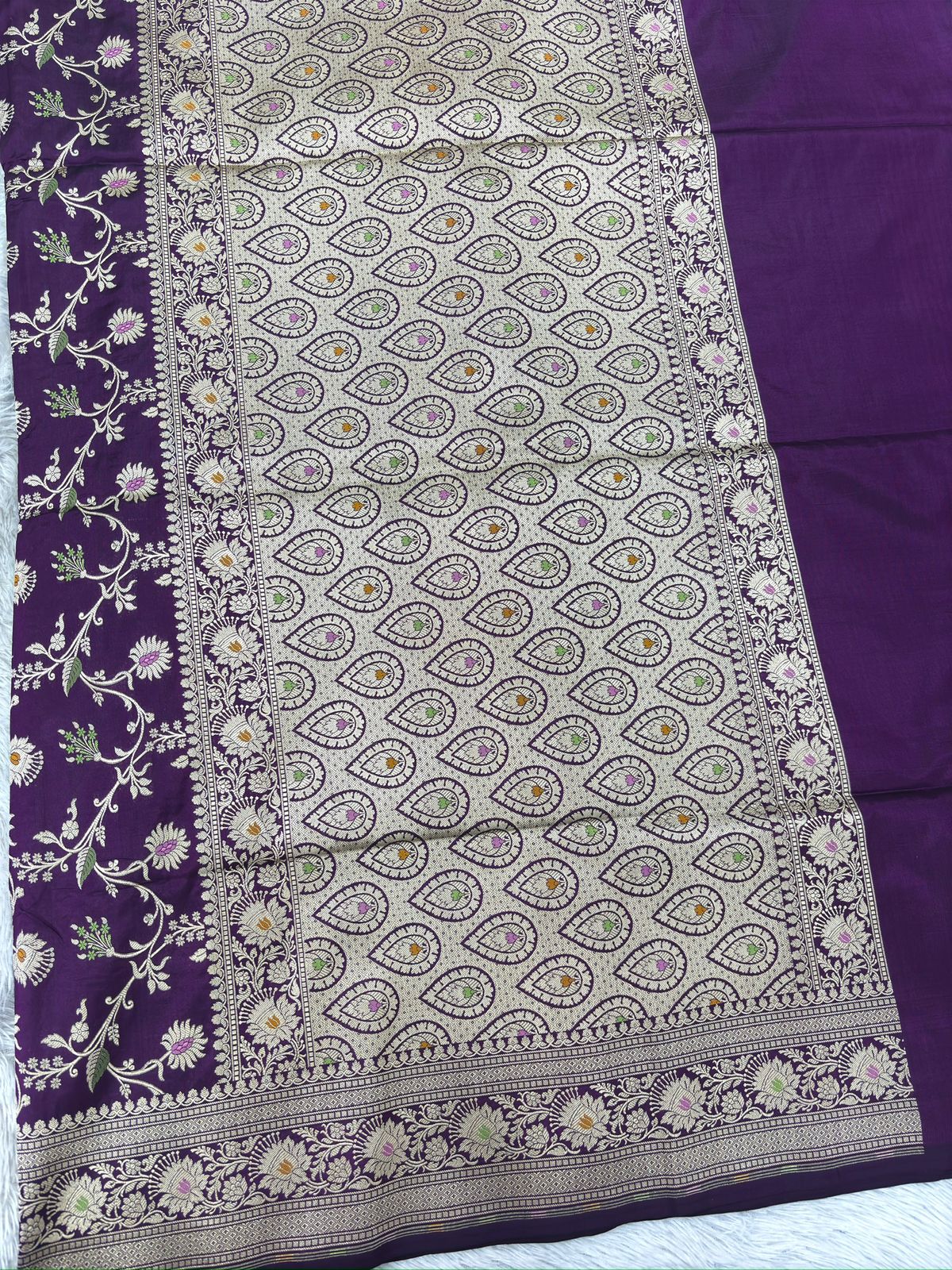 Royal Purple Katan Silk Meenakari Handloom Banarasi Saree