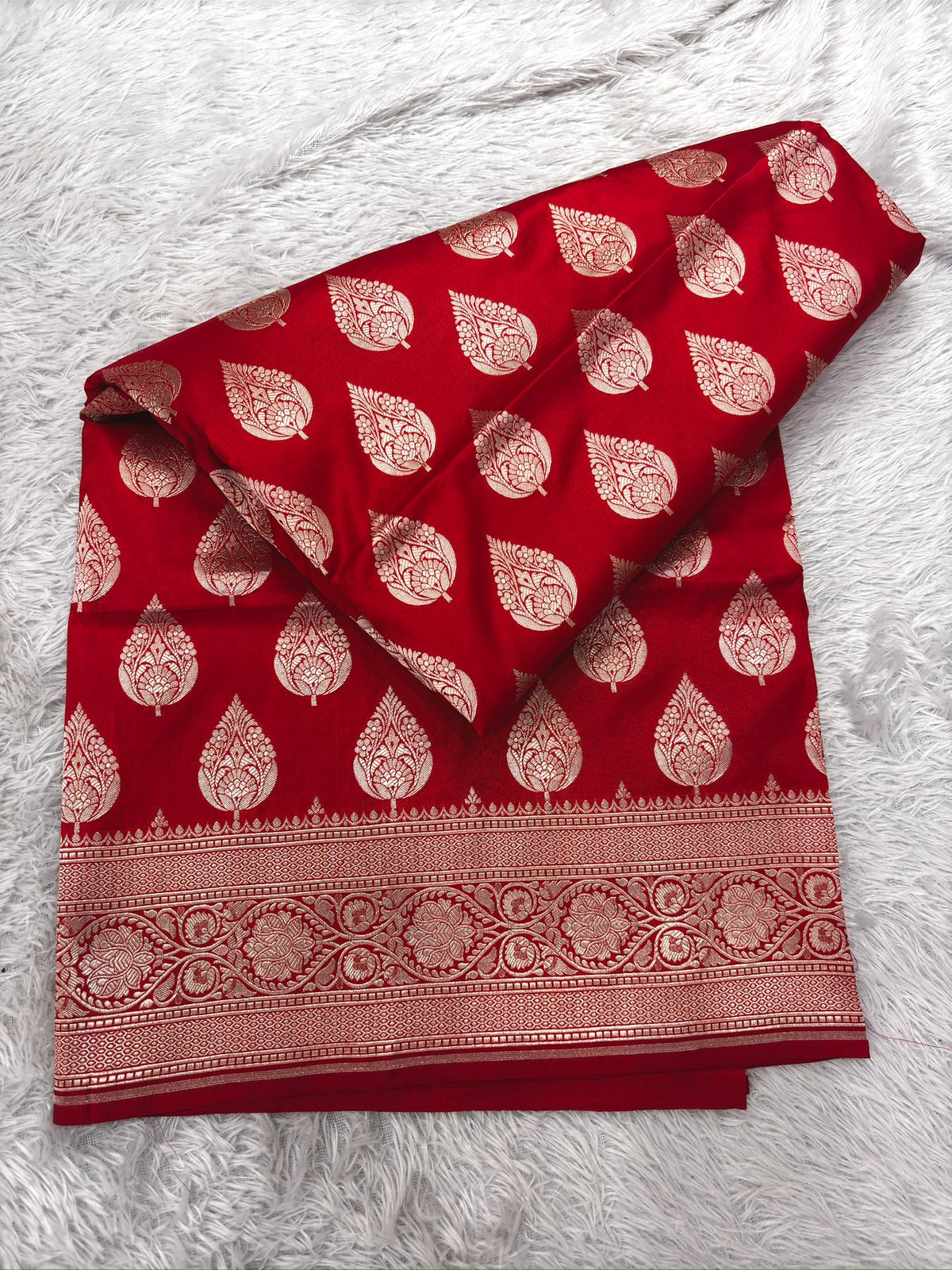 Classic Red Katan Jungla Meenakari Cutwork Handloom Banarasi Saree