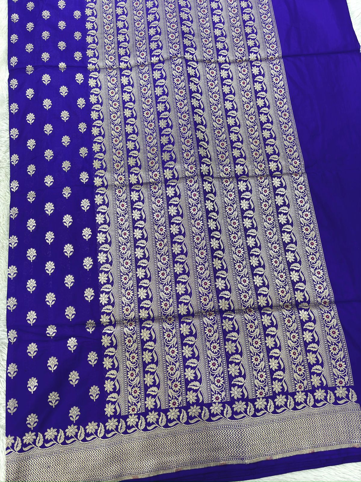 Royal Blue Katan Silk Cutwork Handloom Banarasi Saree