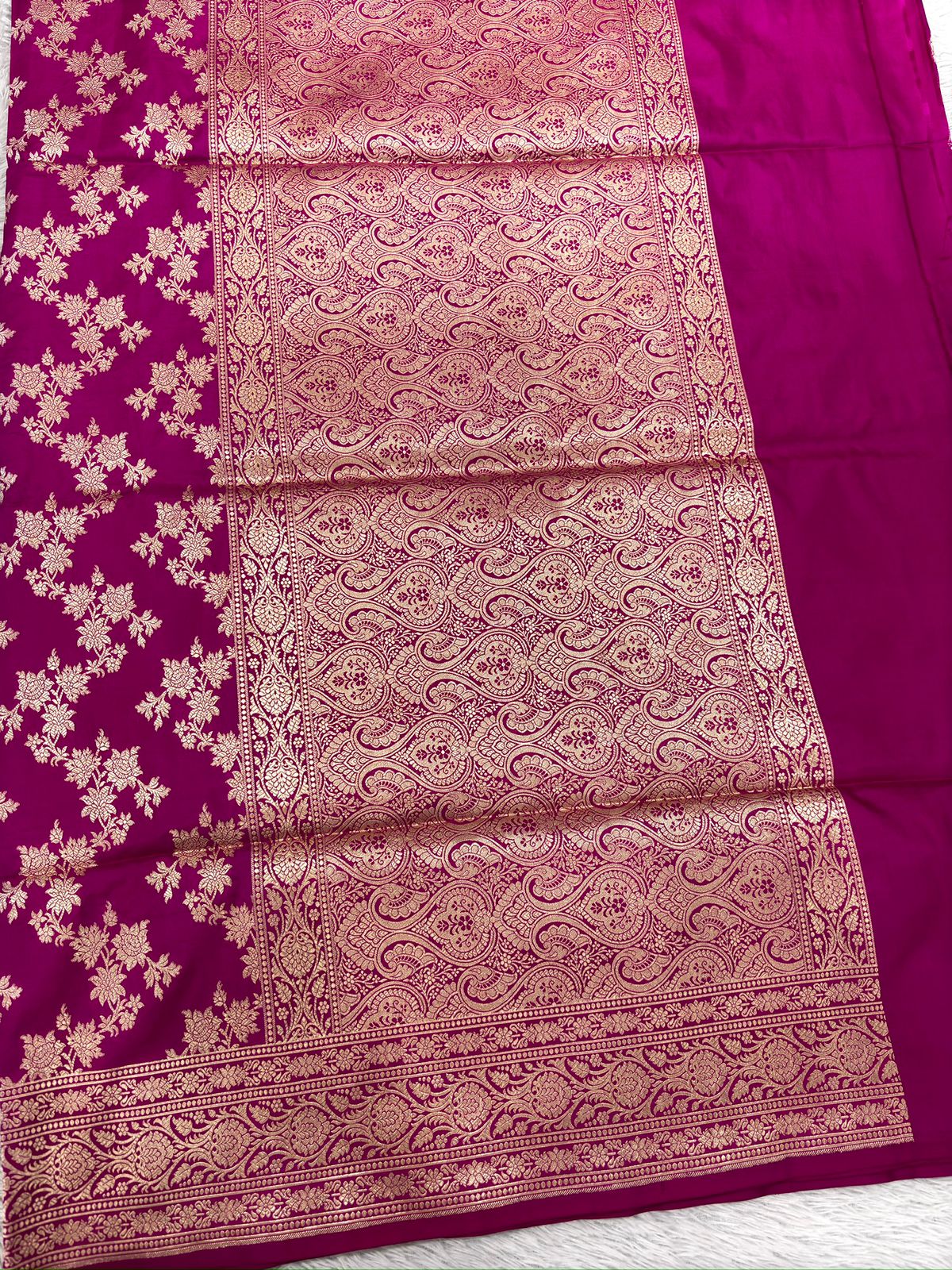 Rani Pink Pure Katan Silk Handloom Banarasi Saree