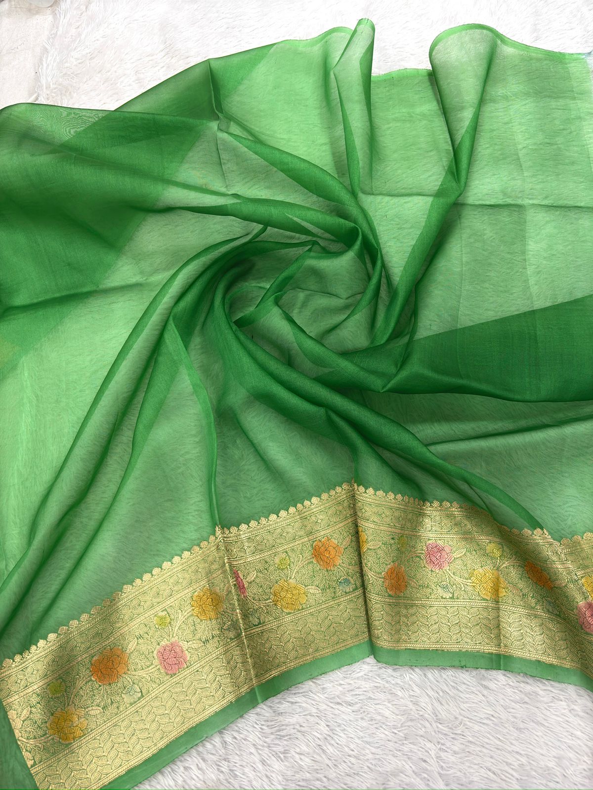 Sky Blue Kora Designer Kadhua Handloom Banarasi Saree