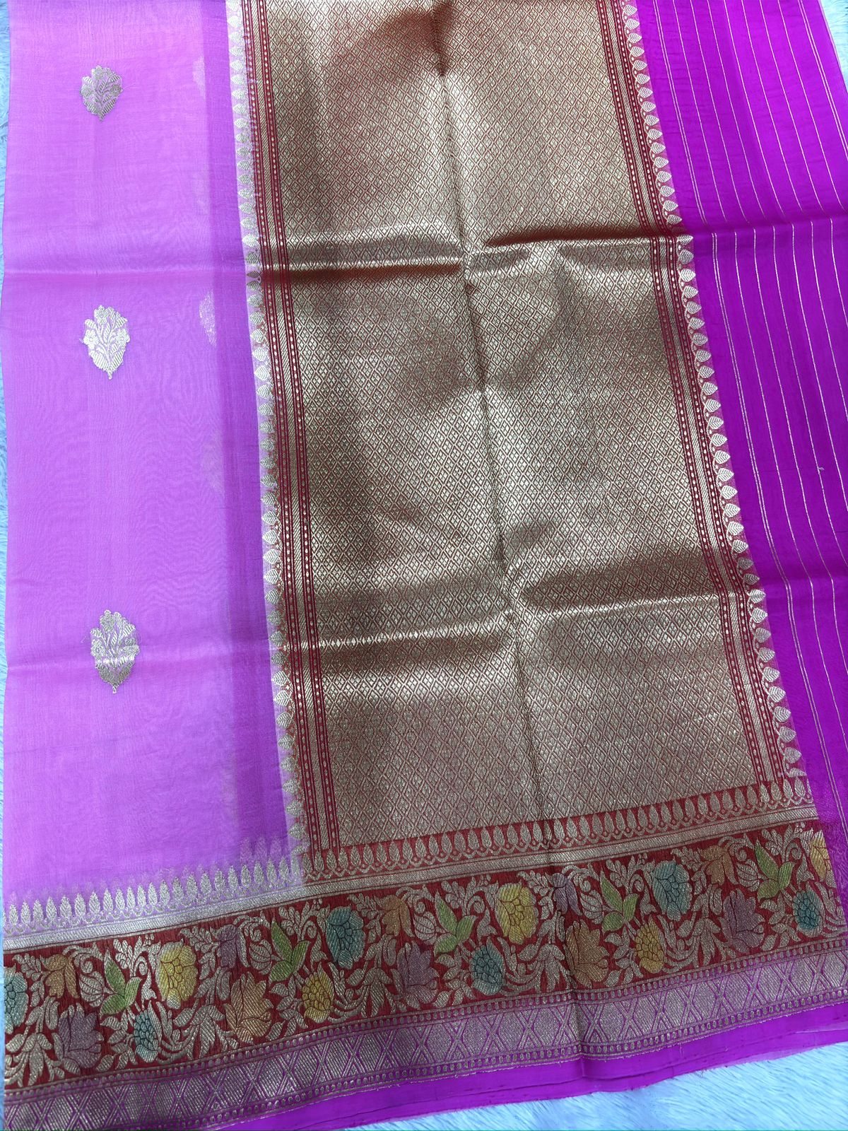 Rani Pink Kora Designer Kadhua Handloom Banarasi Saree