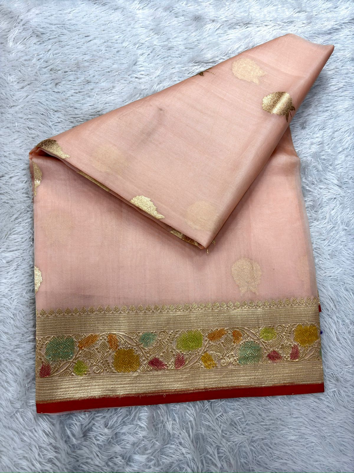 Blush Peach Meenakari Kora Banarasi Saree