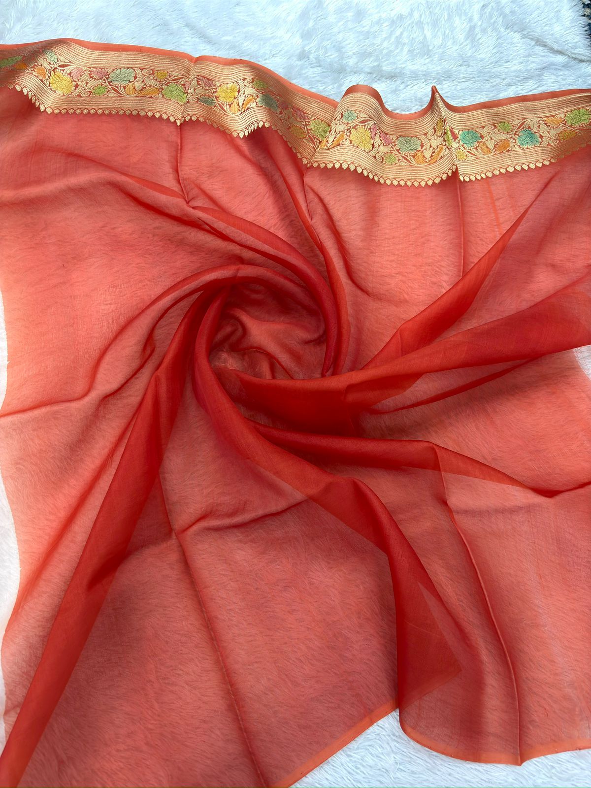 Blush Peach Meenakari Kora Banarasi Saree