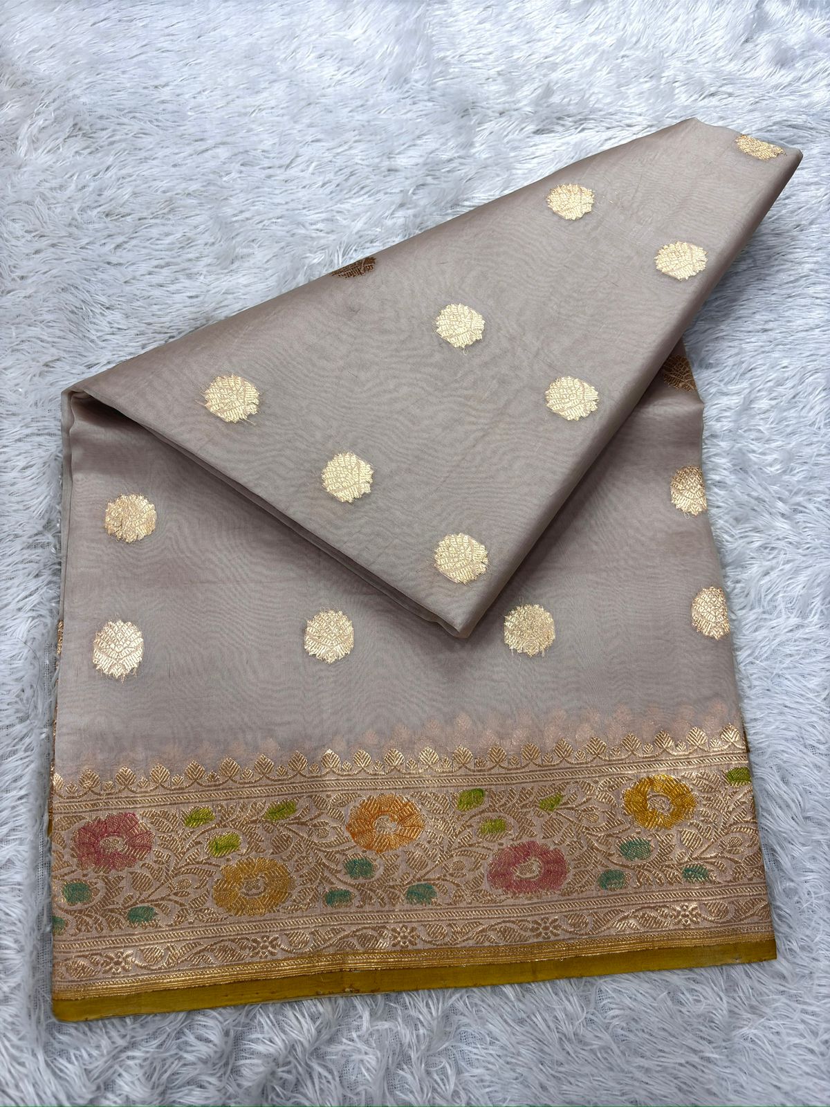 Mustard Gold Meenakari Kora Banarasi Saree