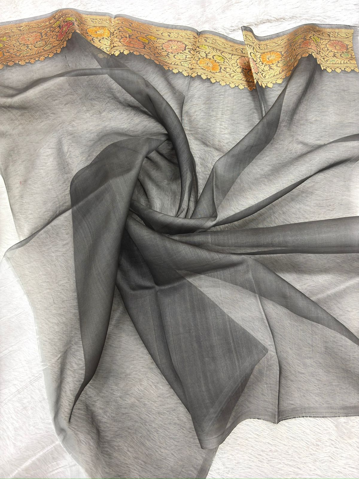 Silver Grey Meenakari Kora Banarasi Saree