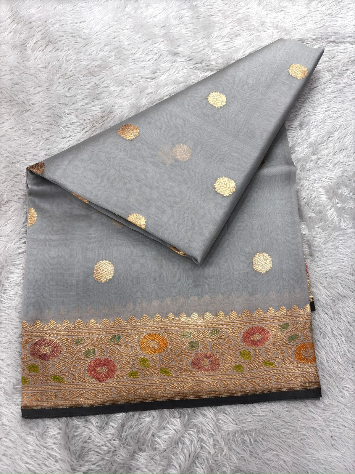 Silver Grey Meenakari Kora Banarasi Saree