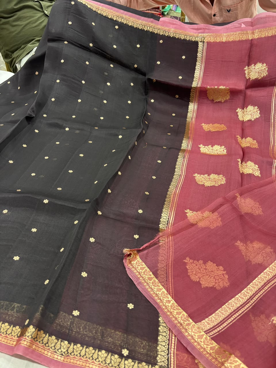 Black & Dusty Rose Handloom Kadhua Silk Saree