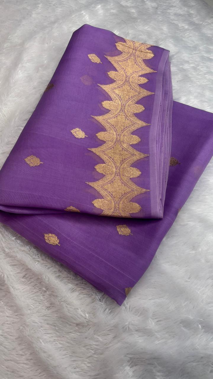 Lavender Banarasi Kora Designer Kadhua with Temple Border