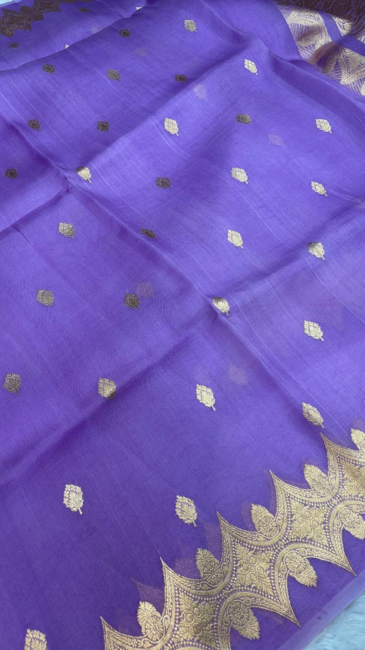 Lavender Banarasi Kora Designer Kadhua with Temple Border