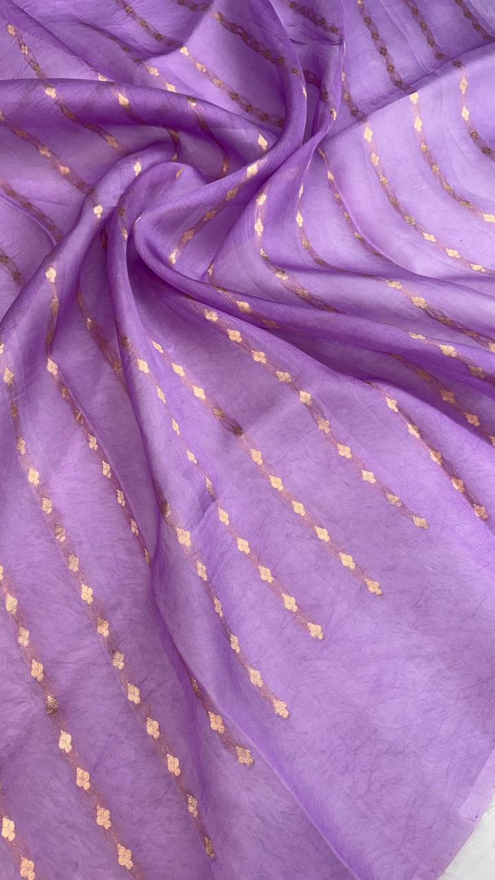 Lavender Banarasi Kora Designer Kadhua with Temple Border